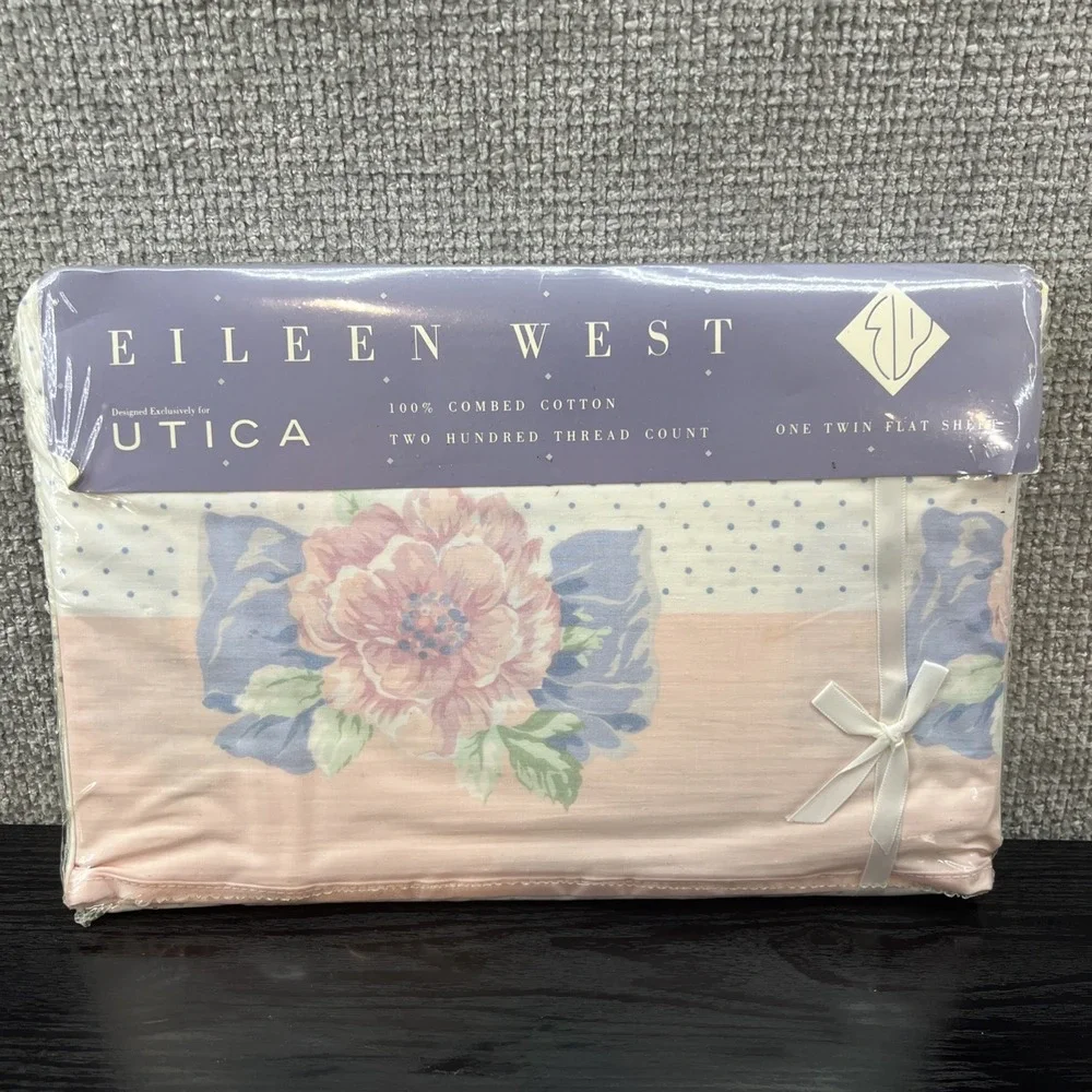 Eileen West Utica Camellia Multi Twin‎ Flat Sheet 100% Cotton Vintage 1987 USA